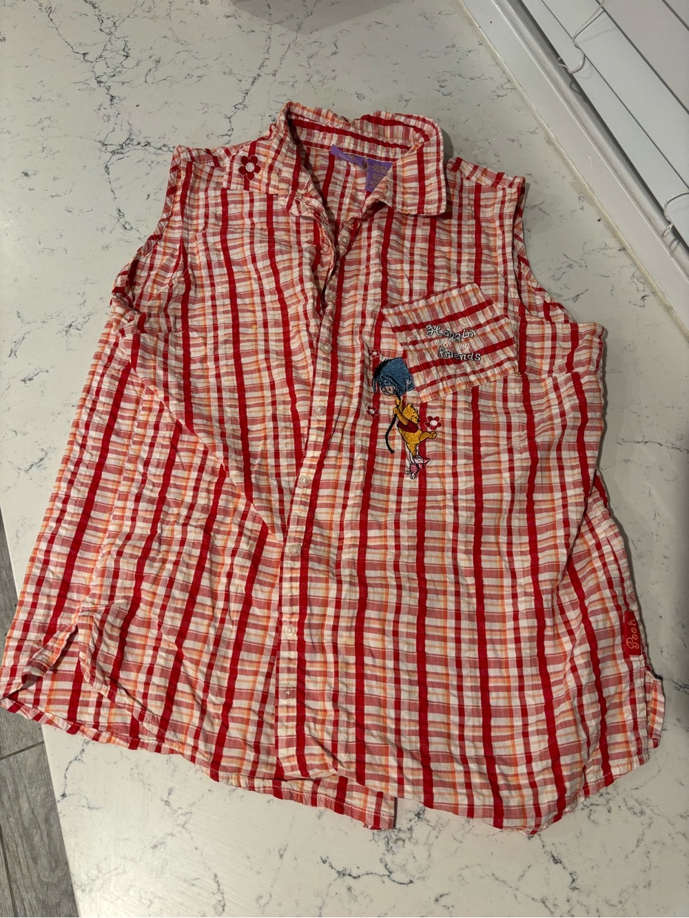 Disney Winnie The Pooh 90s Plaid Sleeveless Button-Up Top